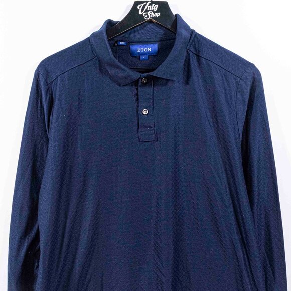 ETON Diamond Jacquard Long Sleeve Polo Shirt Large Preppy Designer - Picture 3 of 8